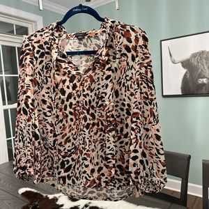 Tan, black, pink blouse! Runs a little big